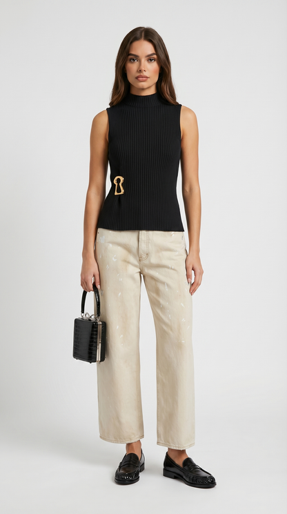 Varese - Keyhole-Detail Sleeveless Ribbed Top Black