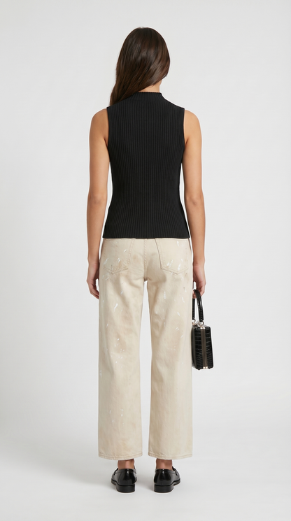 Varese - Keyhole-Detail Sleeveless Ribbed Top Black