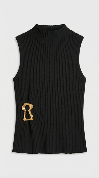 Varese - Keyhole-Detail Sleeveless Ribbed Top Black