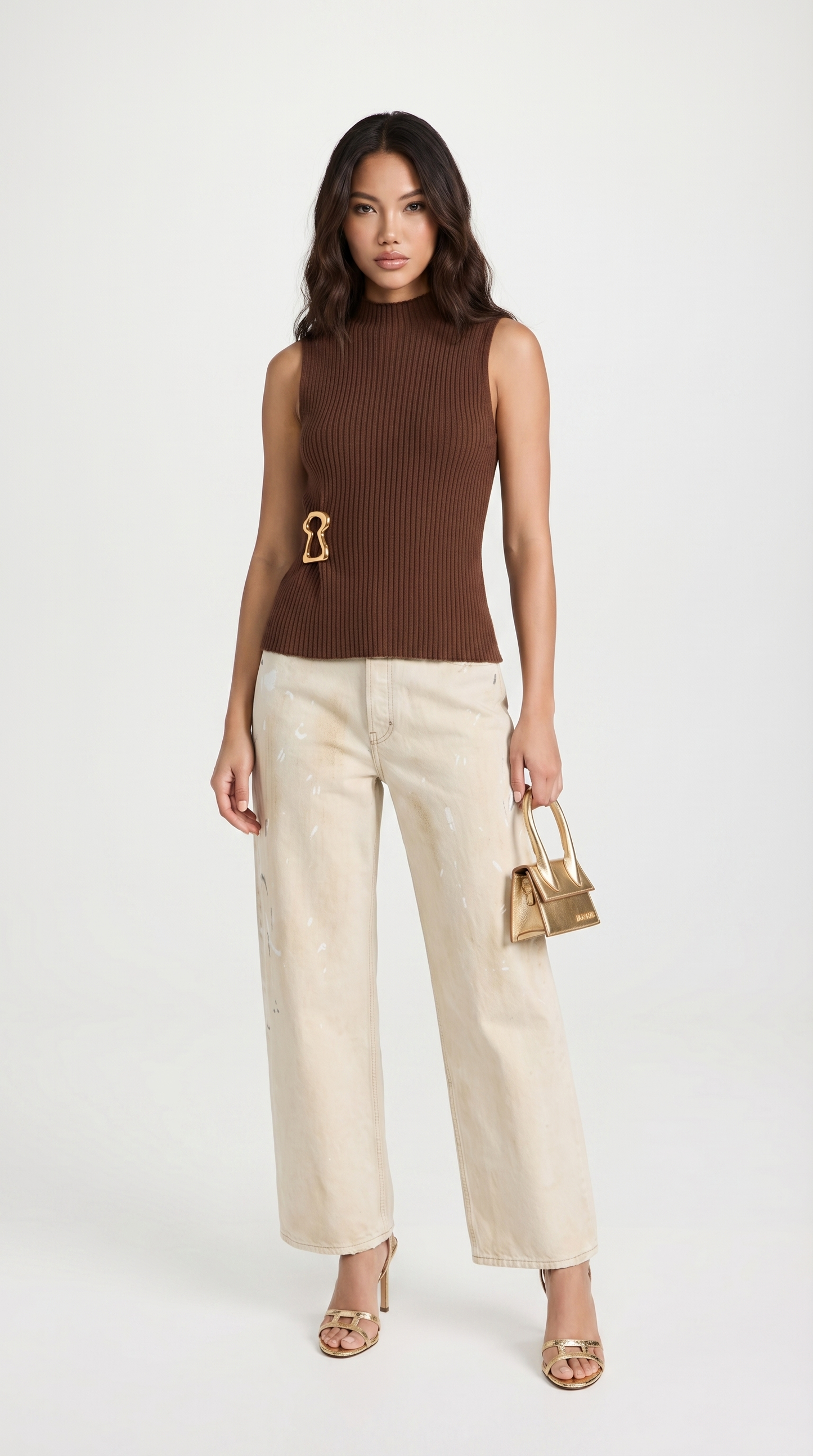 Varese - Keyhole-Detail Sleeveless Ribbed Top Dark Brown