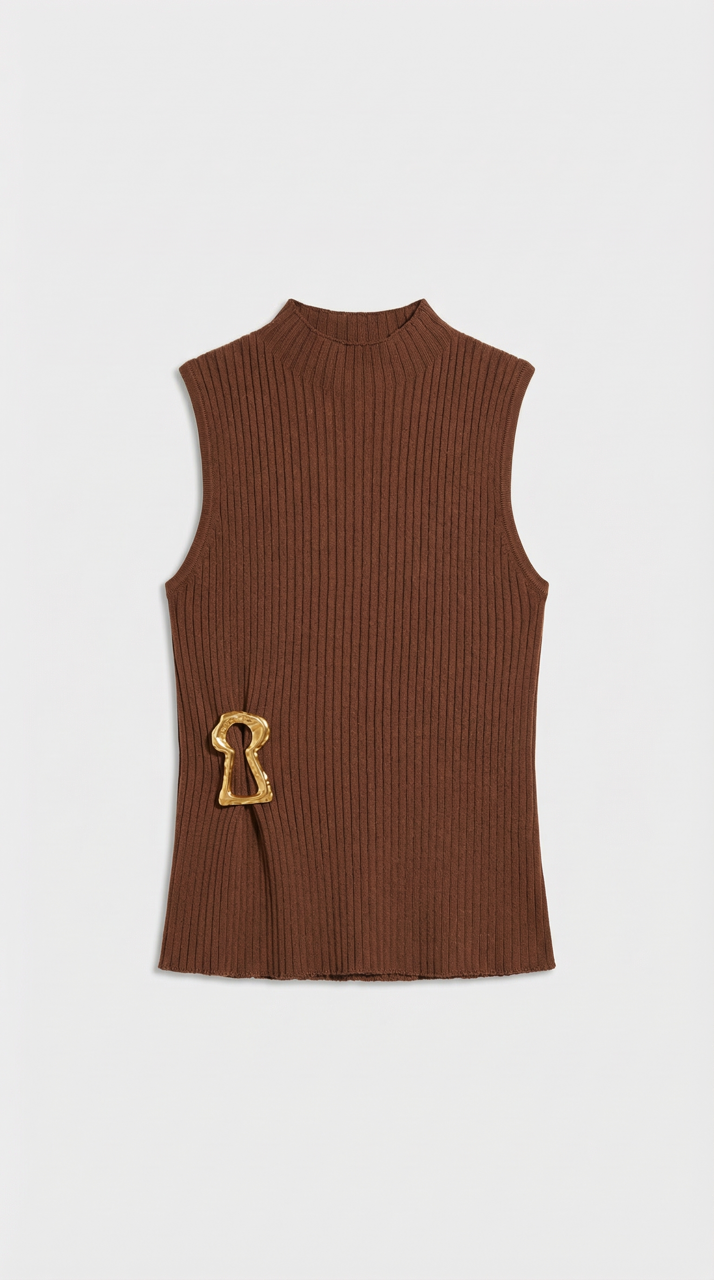 Varese - Keyhole-Detail Sleeveless Ribbed Top Dark Brown