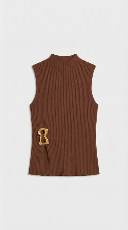 Varese - Keyhole-Detail Sleeveless Ribbed Top Dark Brown