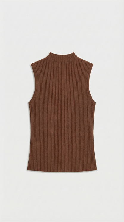 Varese - Keyhole-Detail Sleeveless Ribbed Top Dark Brown