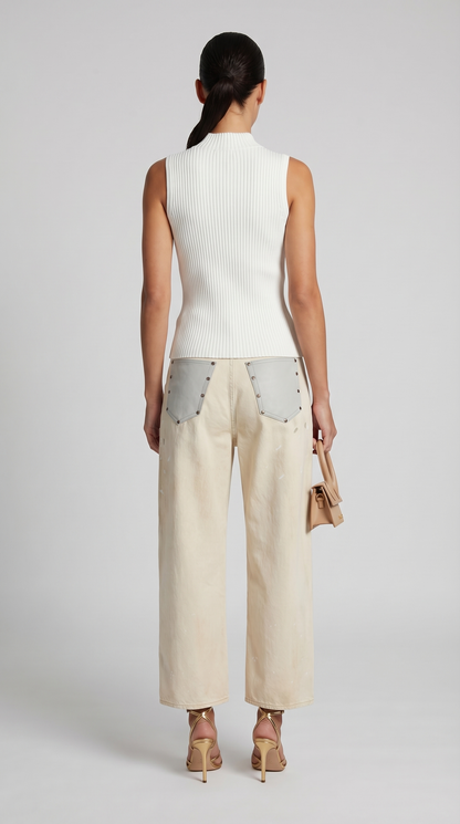 Varese - Keyhole-Detail Sleeveless Ribbed Top White