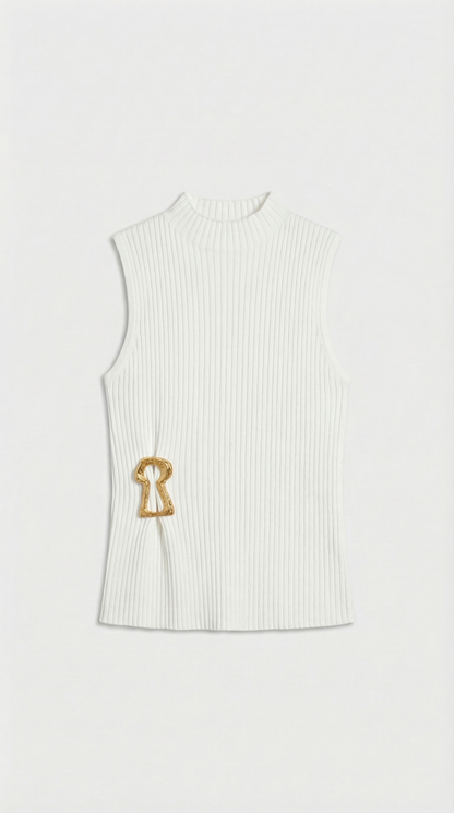 Varese - Keyhole-Detail Sleeveless Ribbed Top White