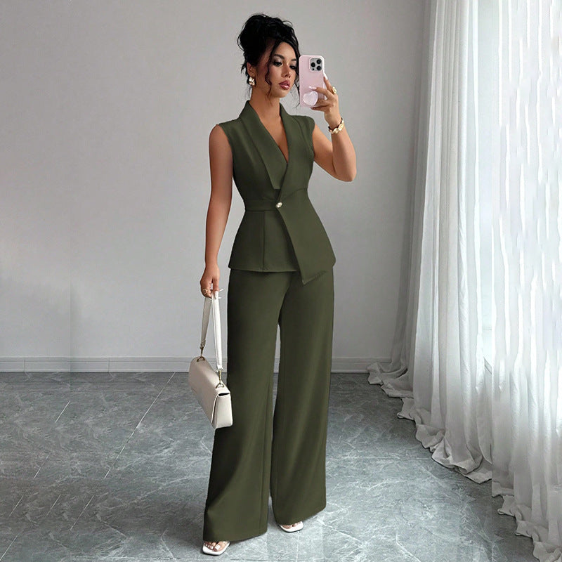 Women's sleeveless blazer and straight-leg pants two-piece co-ord set in a tailored workwear style for women