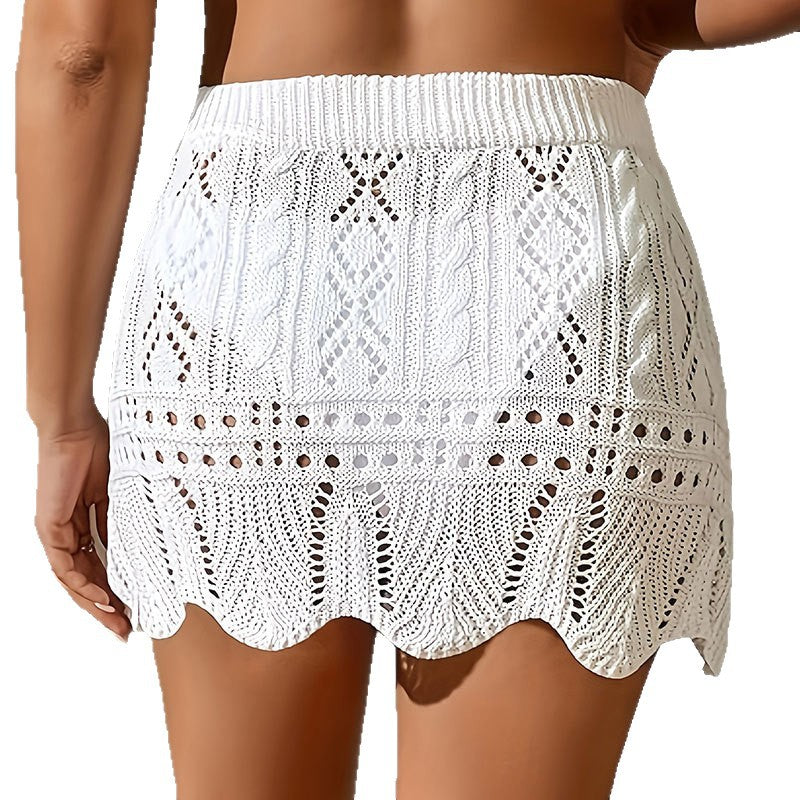 Women's sun-protective swimsuit cover-up skirt displayed to show lightweight fabric texture and modest beach coverage