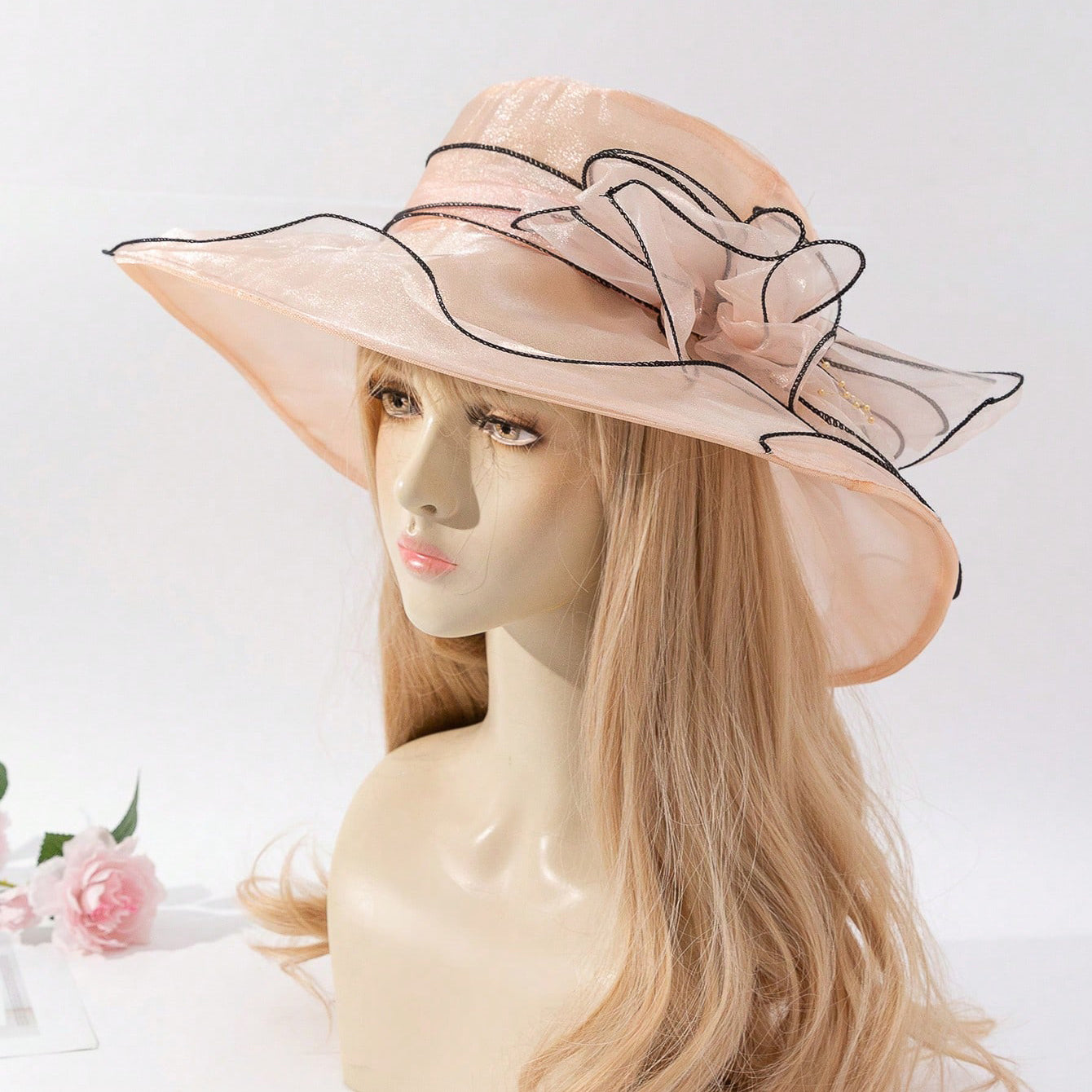 Women's chiffon fisherman hat with soft floral accent, lightweight sun-protective cap in a relaxed elegant style