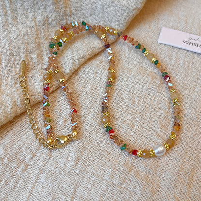 Colorful dopamine clavicle necklace featuring vibrant layered chains in a playful, eye-catching design