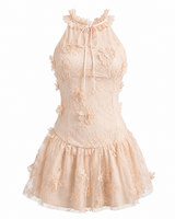 Halter Butterfly Detail Lace Dress Peach