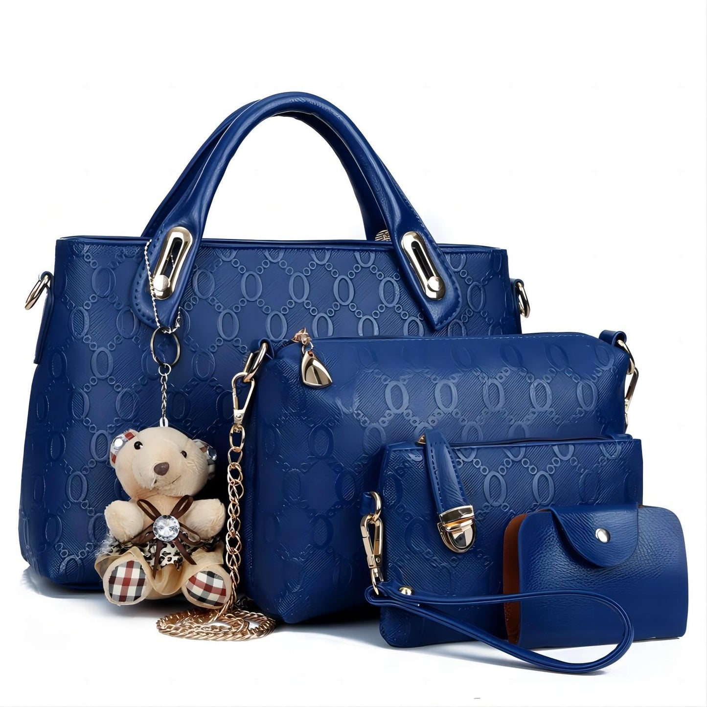 Women's 4-piece PU leather handbag set with tote, shoulder bag, crossbody bag, and card holder in coordinating style