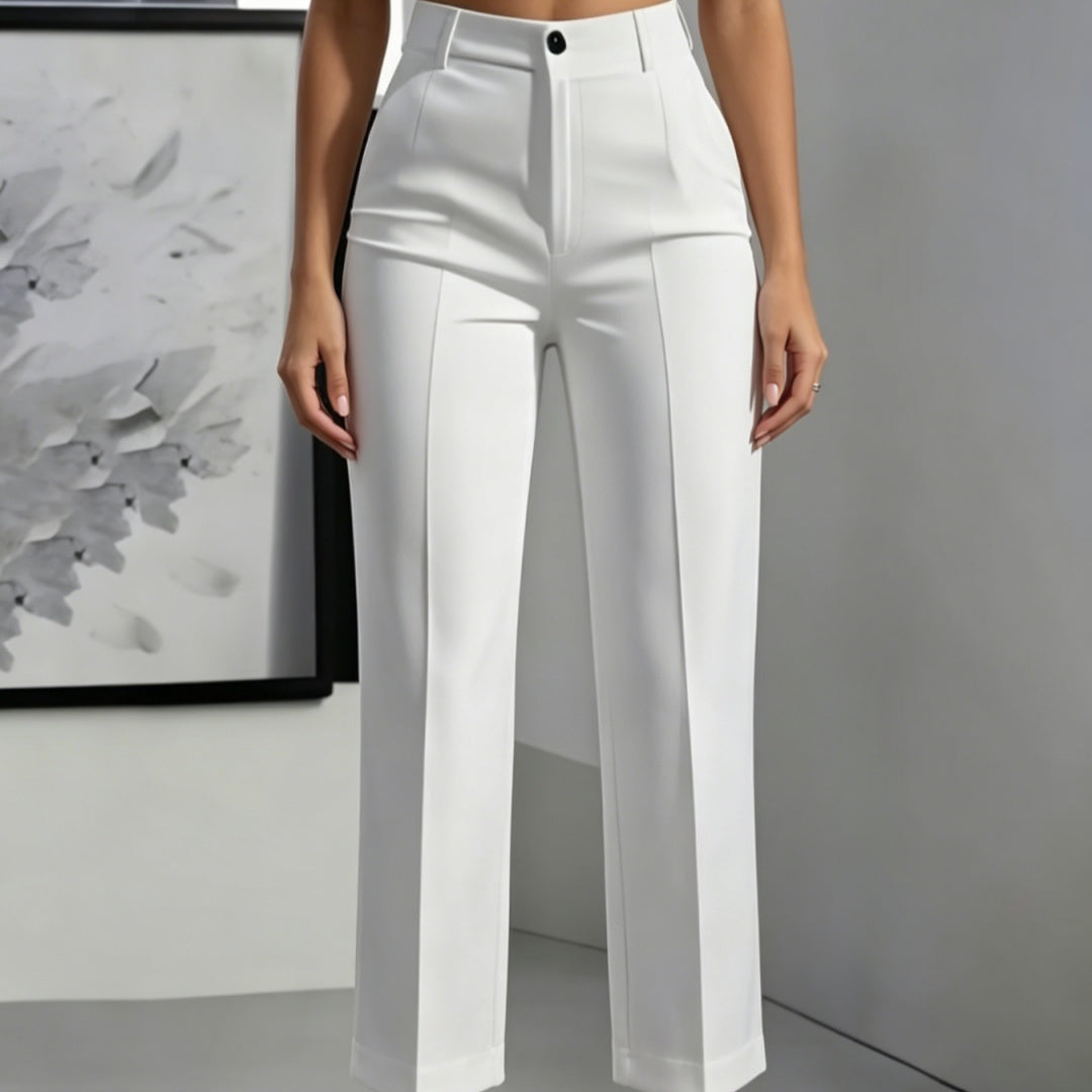 Women's high-waisted straight-leg cropped trousers in a clean tailored cut, shown from the front