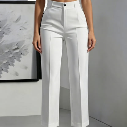 Women's high-waisted straight-leg cropped trousers in a clean tailored cut, shown from the front