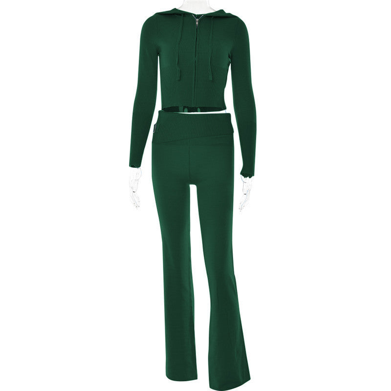 Women's zip hoodie and high waist pants tracksuit set in a matching two-piece loungewear style