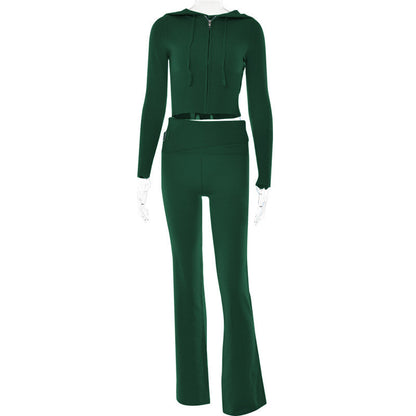 Women's zip hoodie and high waist pants tracksuit set in a matching two-piece loungewear style