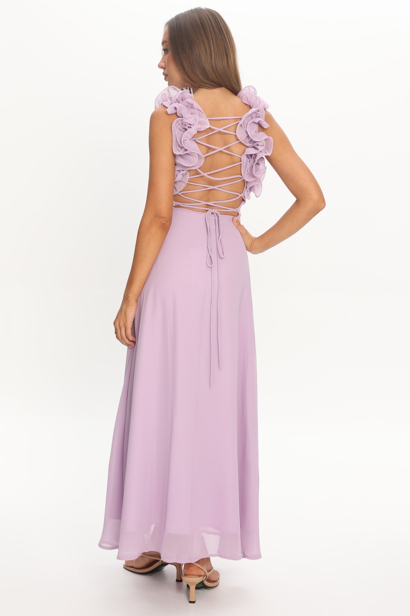 Eloquent Lace-Up Back Maxi Dress Lilac