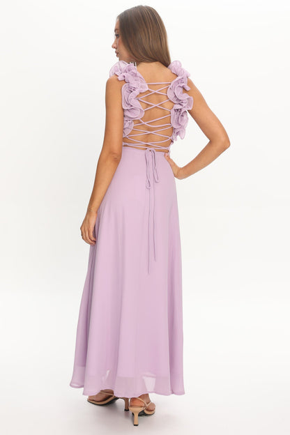 Eloquent Lace-Up Back Maxi Dress Lilac