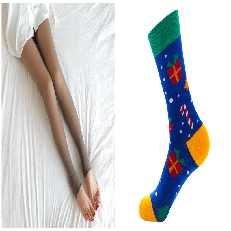 Women's fleece lined thermal tights with a fake translucent finish, shown in plus size winter pantyhose style