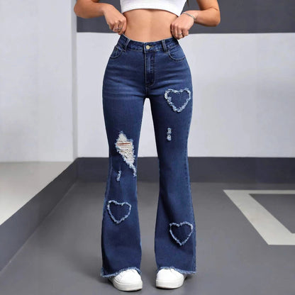 Women's High Waist Flared Denim Jeans with Embroidery & Ripped Details product image 5
