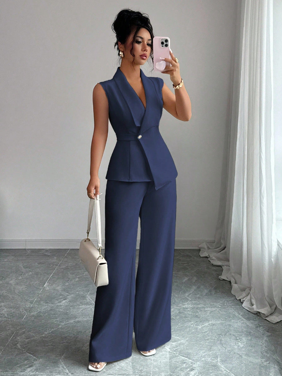 Women's sleeveless blazer and straight-leg pants two-piece co-ord set for a polished workwear look