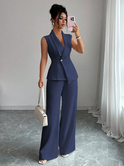 Women's sleeveless blazer and straight-leg pants two-piece co-ord set for a polished workwear look