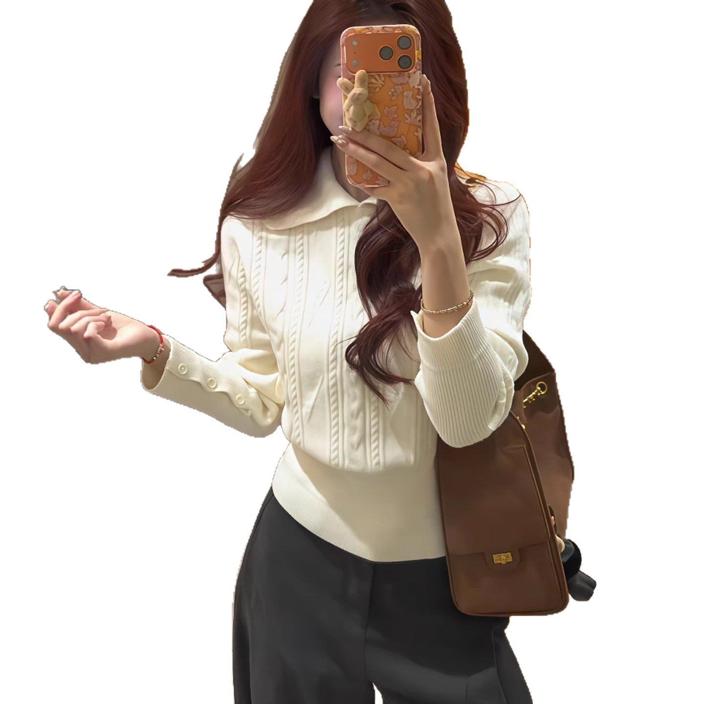 Women's mock neck slim fit knit sweater in a cozy pullover style, shown in a close-up detail view highlighting the ribbed tex