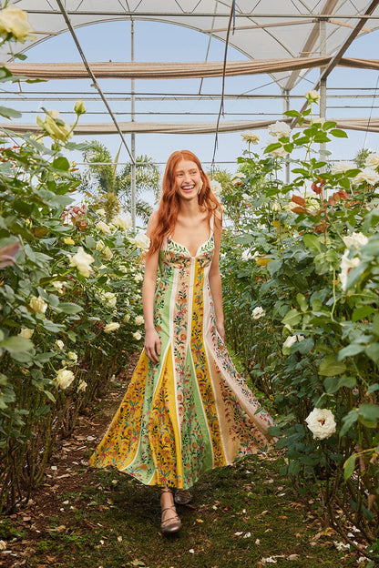 Amelie Floral Stripe Linen Maxi Dress