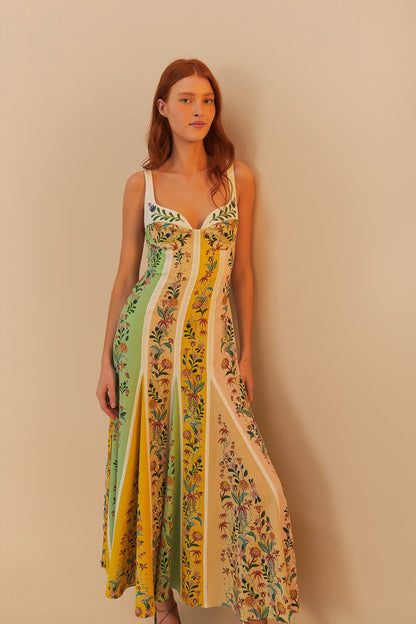 Amelie Floral Stripe Linen Maxi Dress