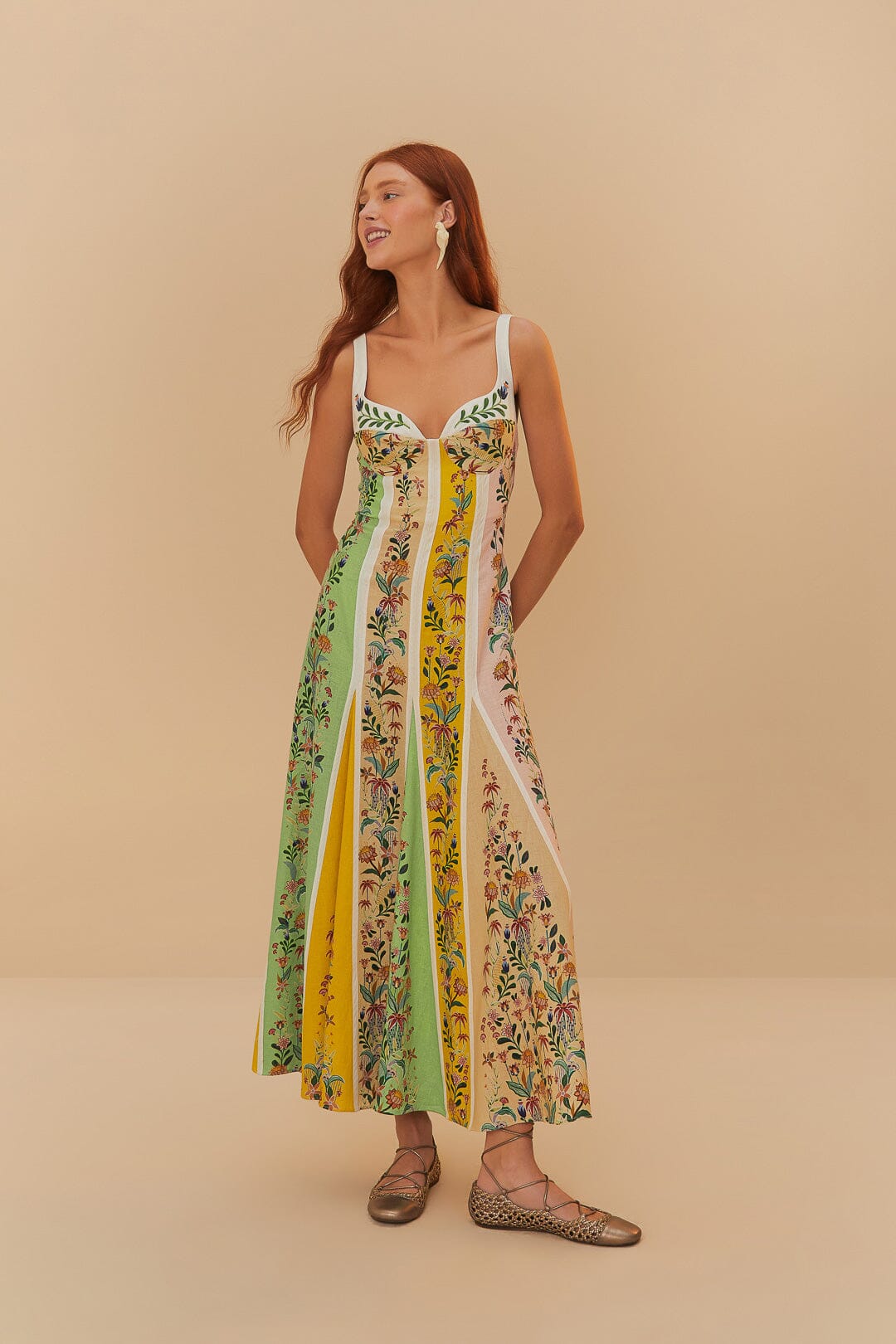 Amelie Floral Stripe Linen Maxi Dress