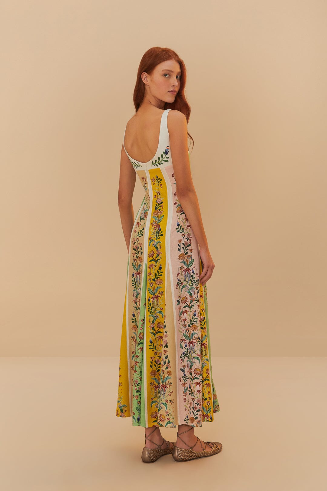 Amelie Floral Stripe Linen Maxi Dress