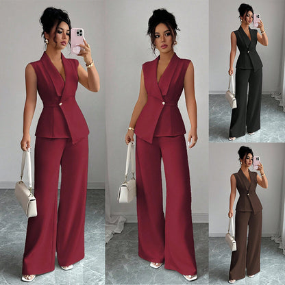 Women's sleeveless blazer and straight-leg pants two-piece co-ord set in a polished workwear style for the office