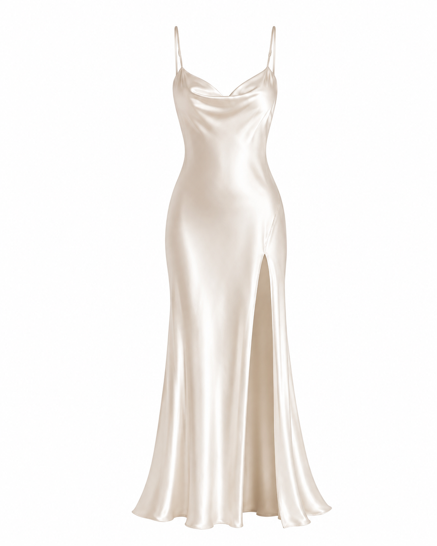 Backless Satin Slit Maxi Dress