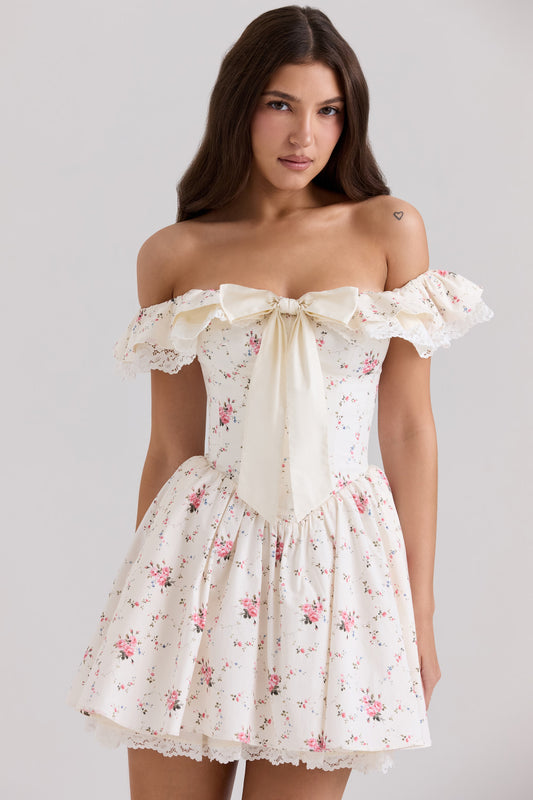 Floral Bow Off-Shoulder Mini Dress