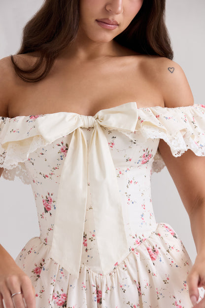 Floral Bow Off-Shoulder Mini Dress