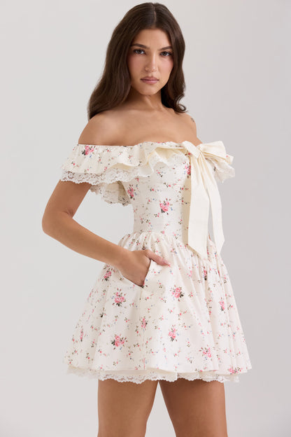 Floral Bow Off-Shoulder Mini Dress