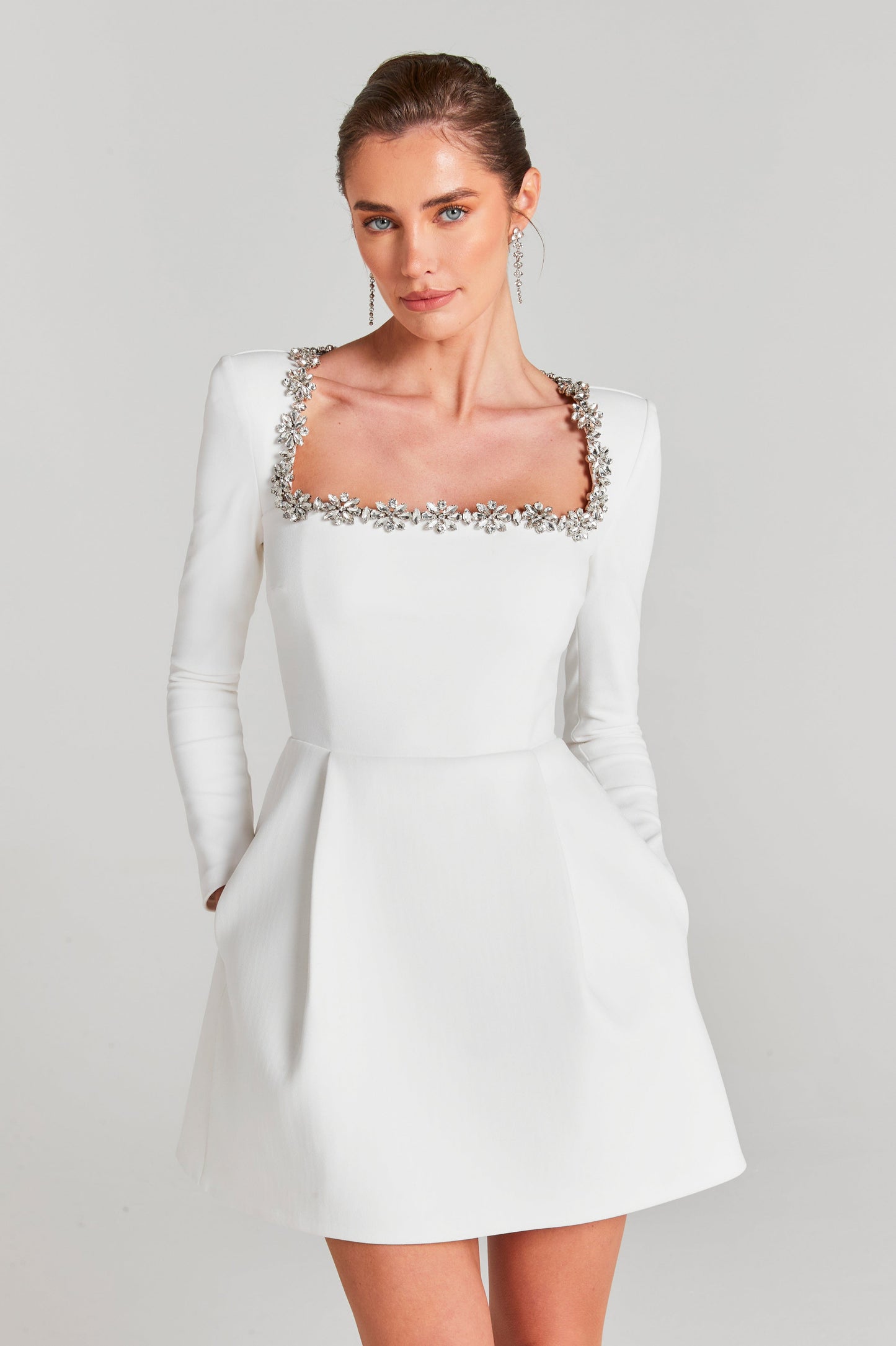 Kimberly Jewel-Trim Velvet Mini Dress White