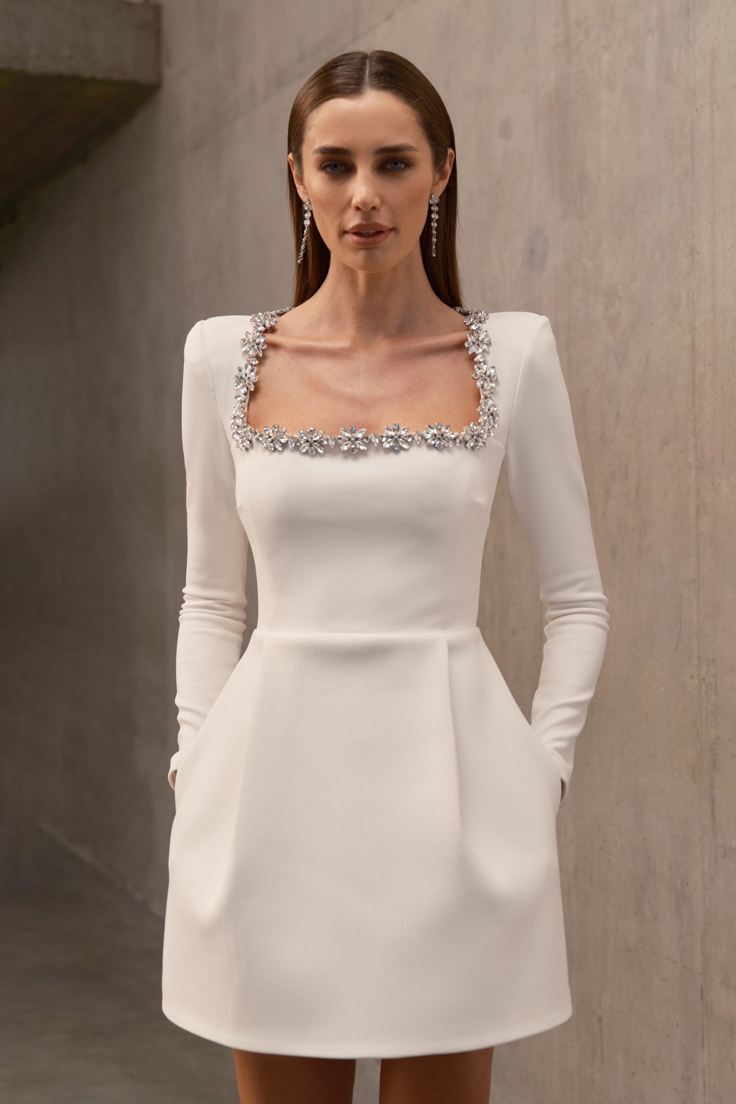 Kimberly Jewel-Trim Velvet Mini Dress White