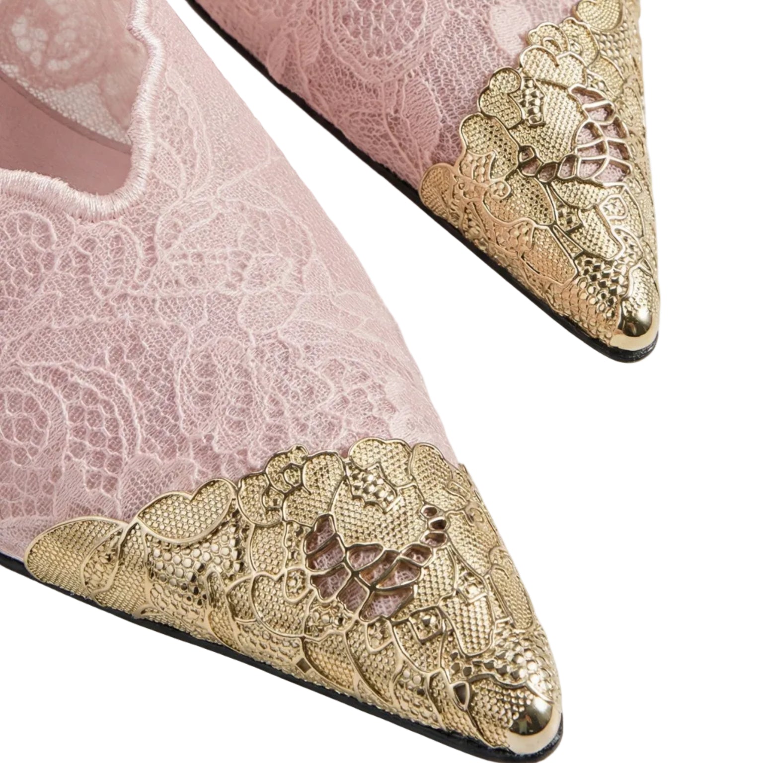 Kiva - Lace Embroidery Metal Pointed Heels Pink