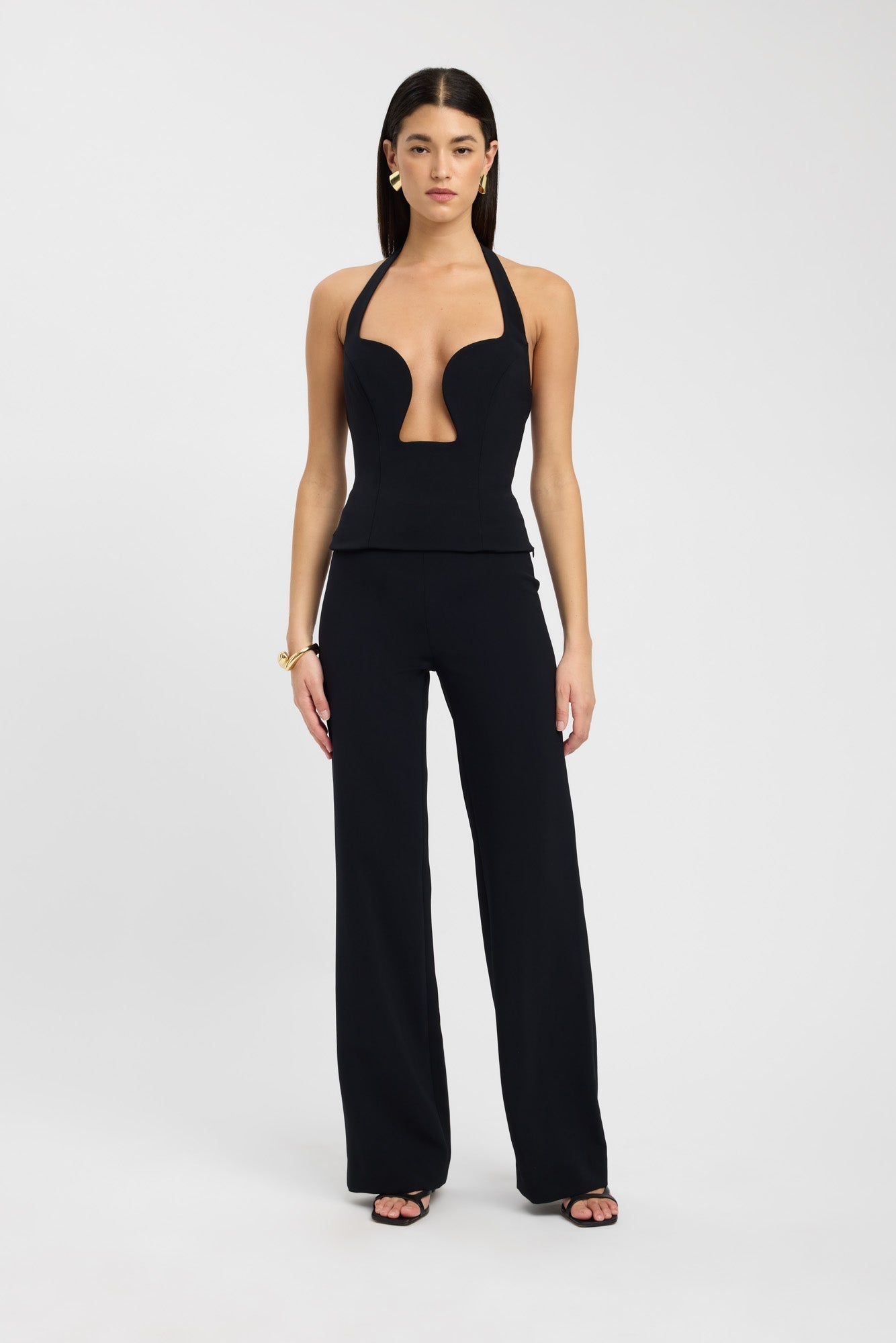 Halter Plunge Low Cut Top Black