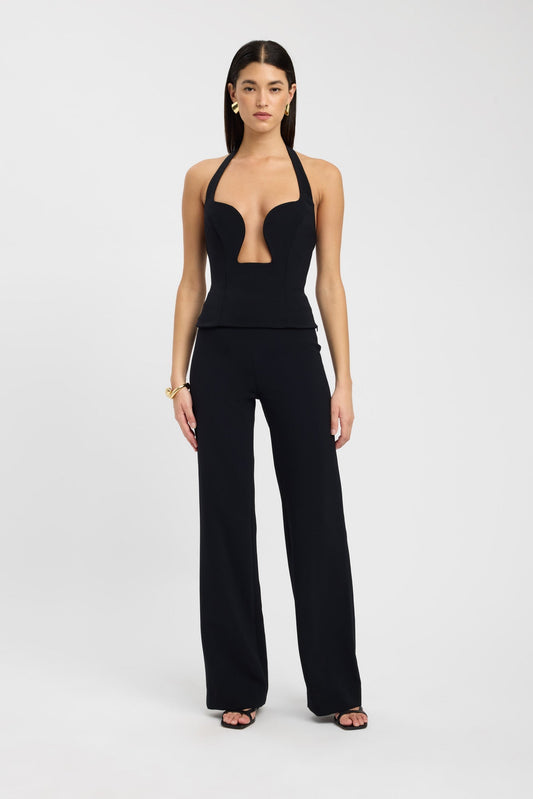 Halter Plunge Low Cut Top Black
