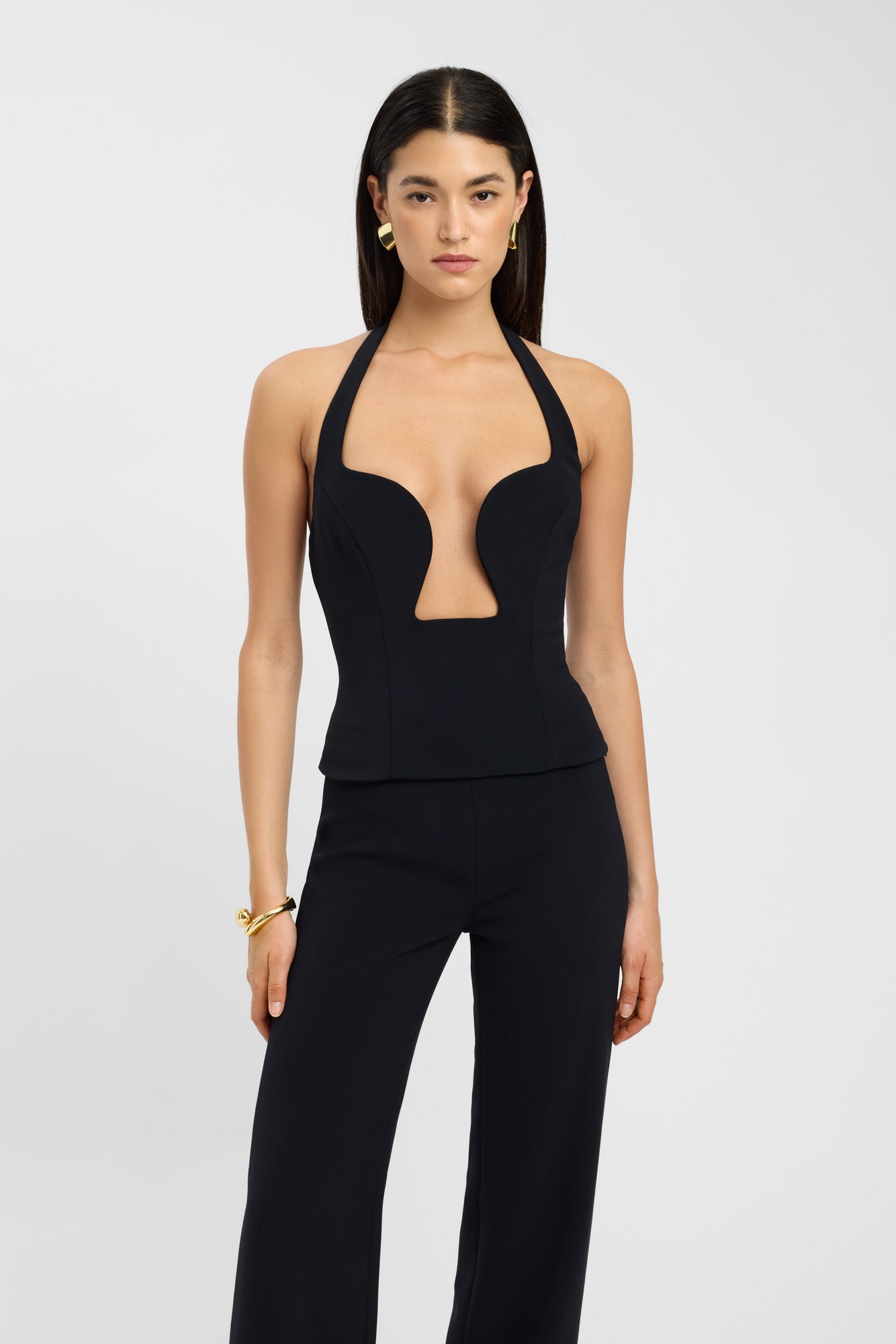 Halter Plunge Low Cut Top Black