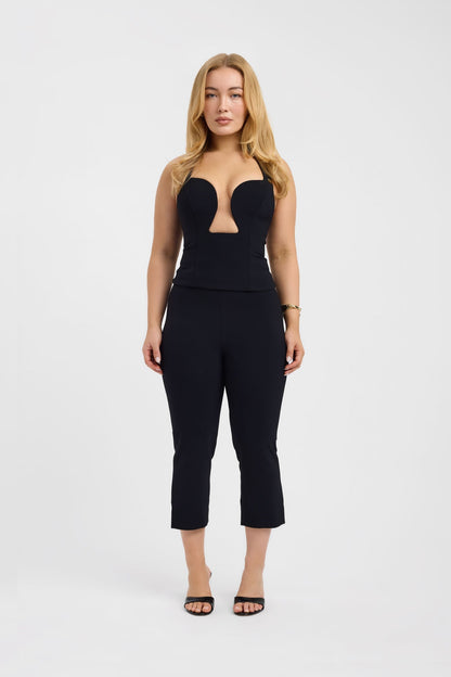 Halter Plunge Low Cut Top Black
