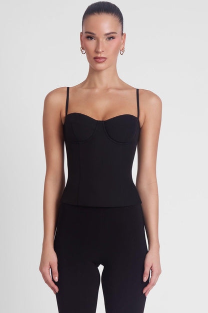 Backless Zip-Up Bustier Crop Top Black