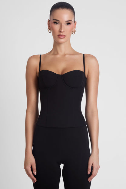 Backless Zip-Up Bustier Crop Top Black
