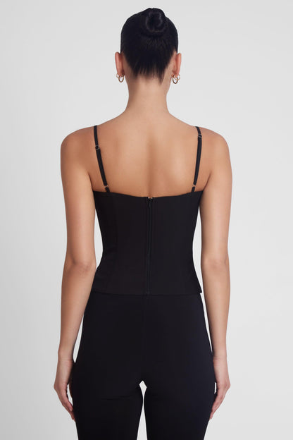 Backless Zip-Up Bustier Crop Top Black