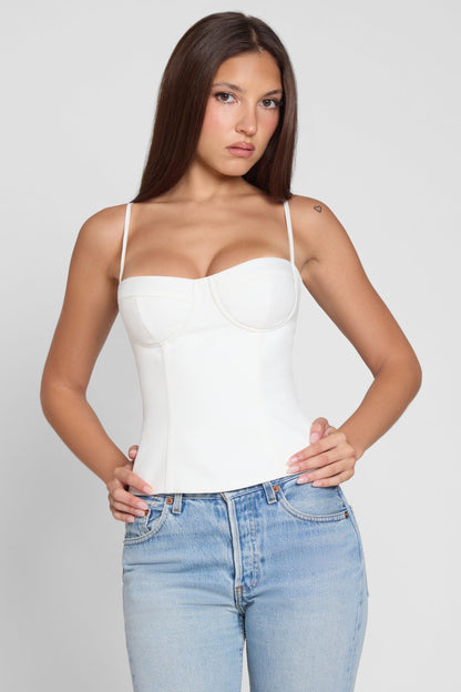 Backless Zip-Up Bustier Crop Top White