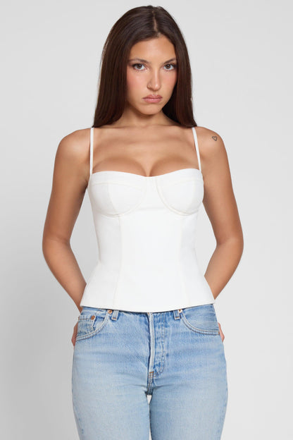 Backless Zip-Up Bustier Crop Top White