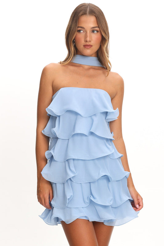 Avelisse Layered Mini Dress in Sky Blue