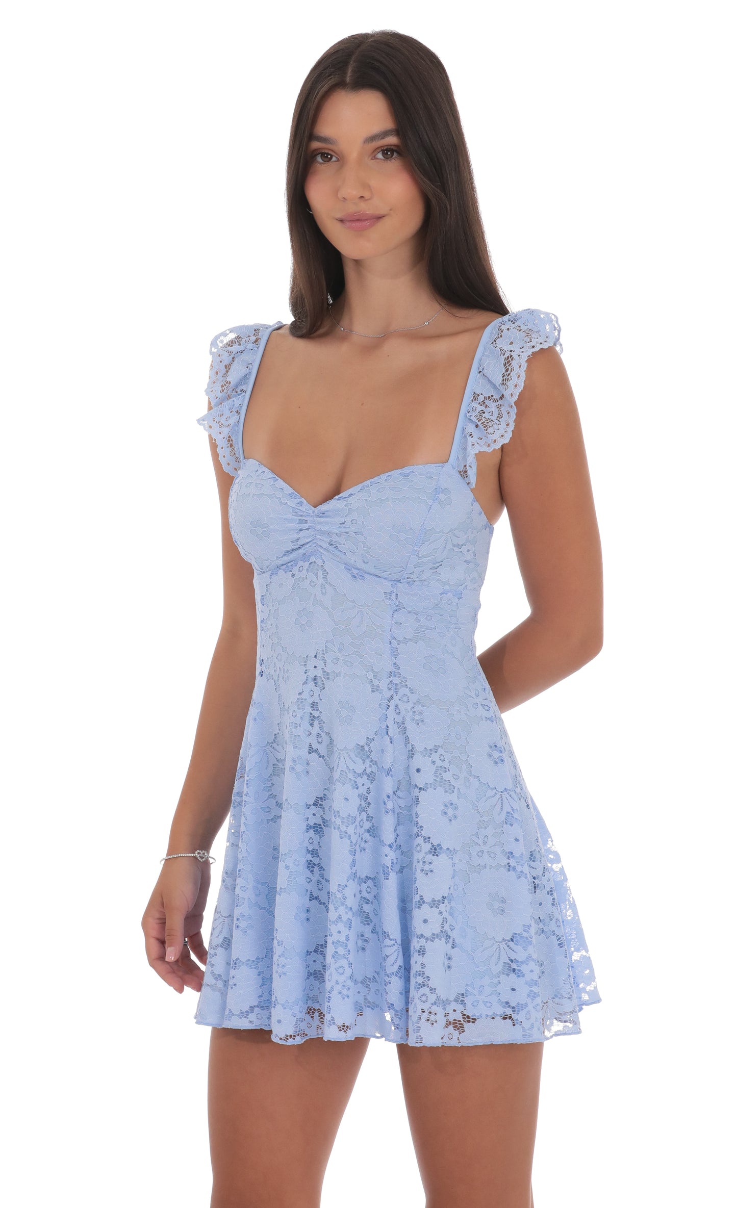 Lace Mini Sequin Fit and Flare Dress in Blue
