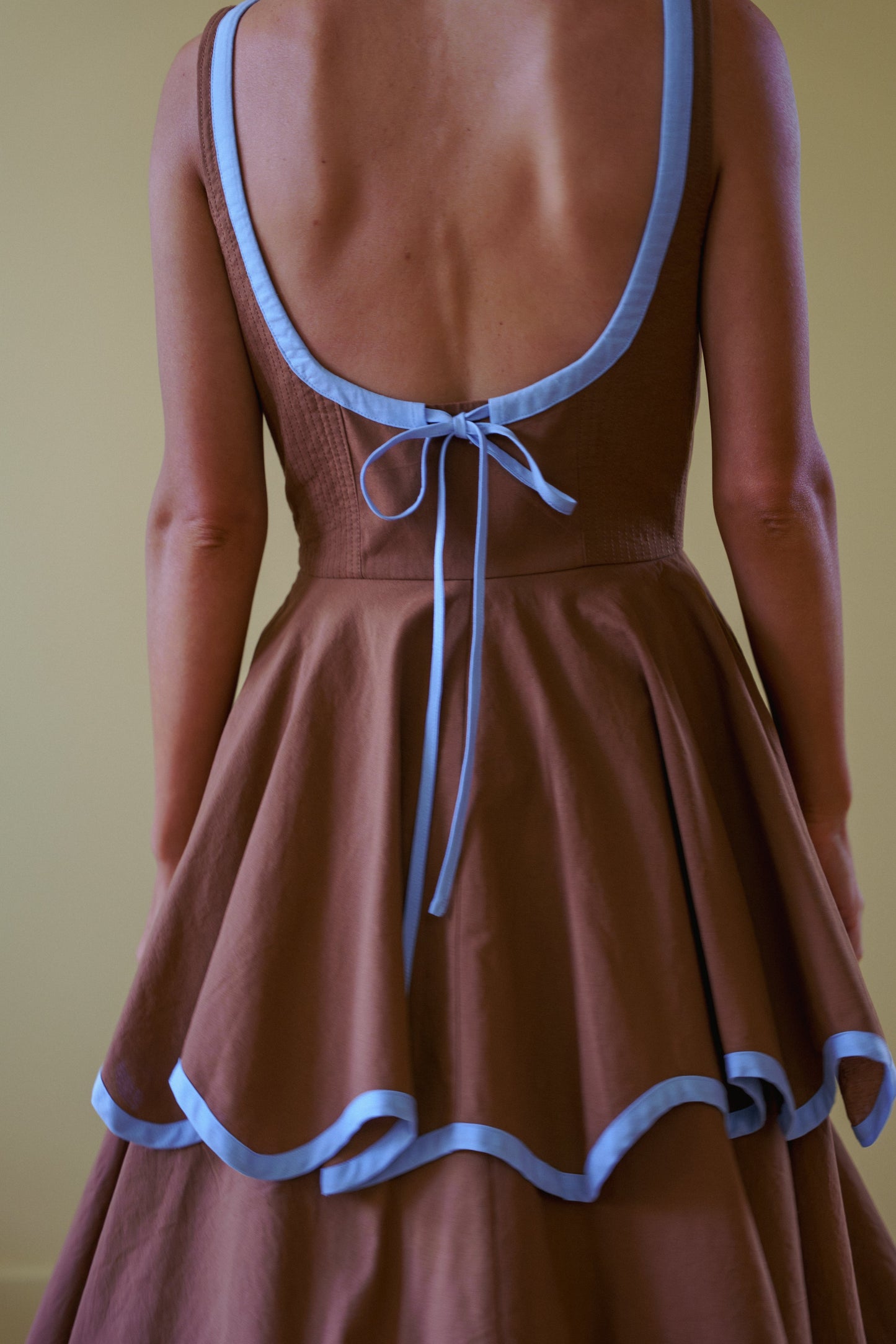 Millie Dress in Saddle Brown and Sky Blue